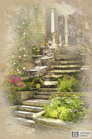 Лестница в цветущем дворике