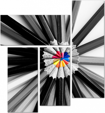 Абстрактное изображение черно-белых карандашей с цветными грифелями