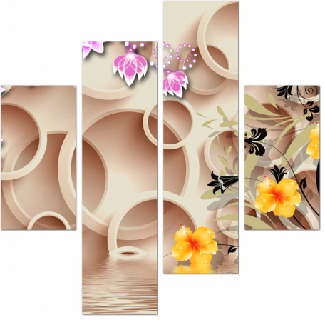 3D цветы на бежевом фоне с кругами