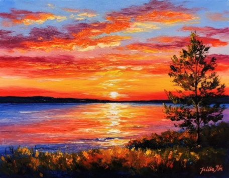 Закат в сосновом лесу