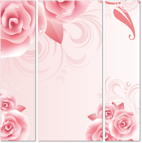 3D розовые розы с росой на розовом фоне