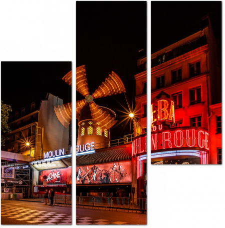 Мулен Руж ночью. Улица красных фонарей. Париж. Франция