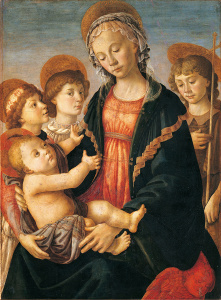 Сандро Боттичелли - Мадонна с  двумя ангелами и юным Иоанном Крестителем