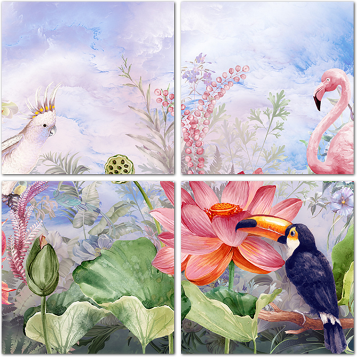Красочный сад цветов и птиц