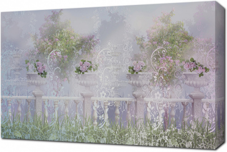 Фреска с цветочным забором и вазами