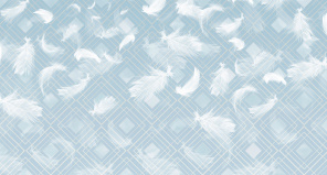 Белые летящие перья на геометрическом фоне