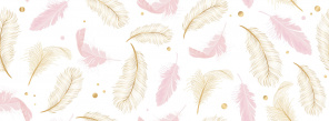 Золотистые и розовые перья на белом фоне