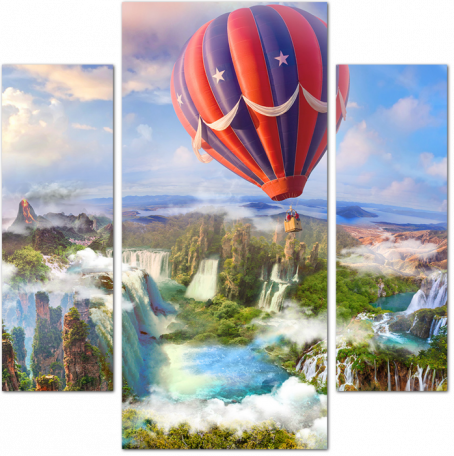 Воздушный шар над водопадами