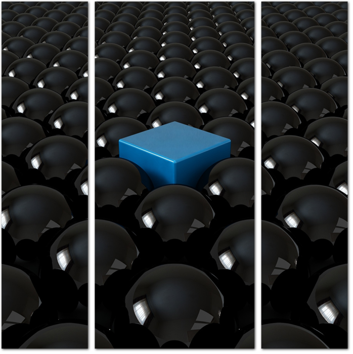 Синий куб в окружении шаров