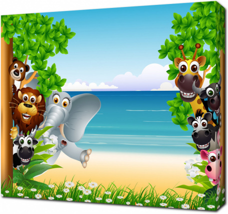 Смешные животные на фоне пляжа