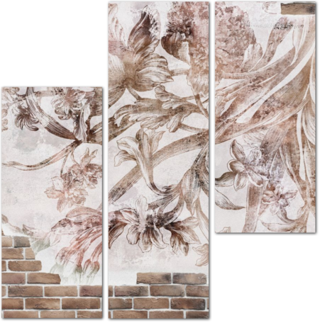 Цветы в винтажном стиле на фоне кирпичной стены