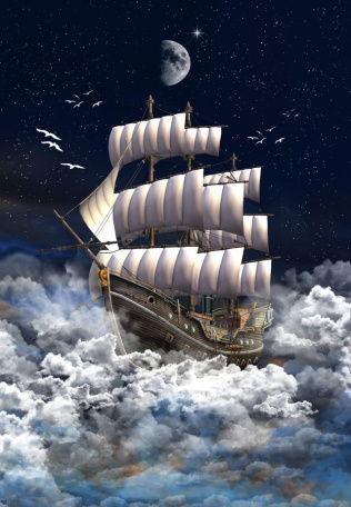 Волшебный корабль в облаках