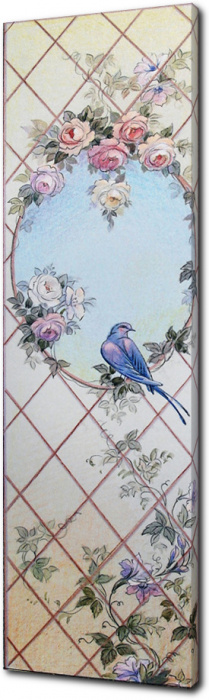Акварельный рисунок с птицей и цветами