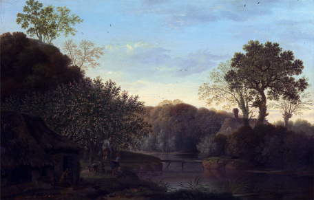 Джордж Смит — Осенний пейзаж со сбором яблок