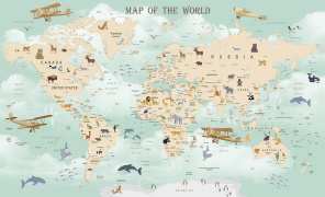Карта мира с самолетами и животными