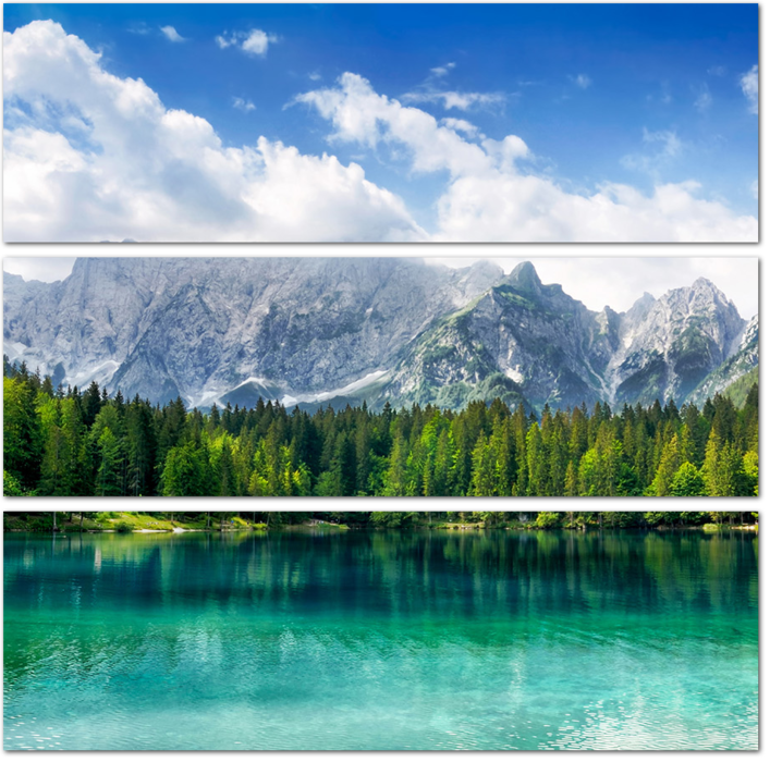 Бирюзовое озеро с лесом и горами