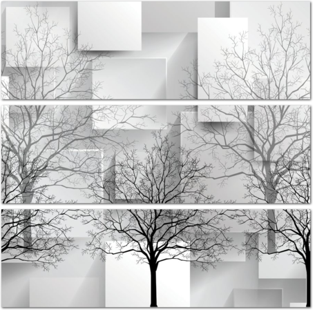 3D Деревья без листьев на фоне кубов