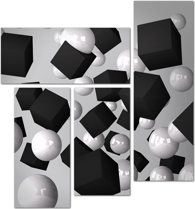 Черно-белое изображение с кубами и шарами 3D