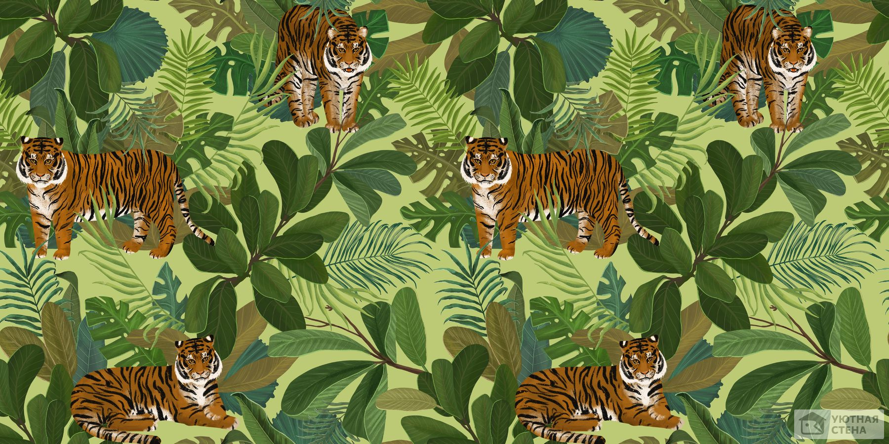 Тигры в джунглях на светлом