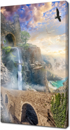 Виадук на фоне водопада