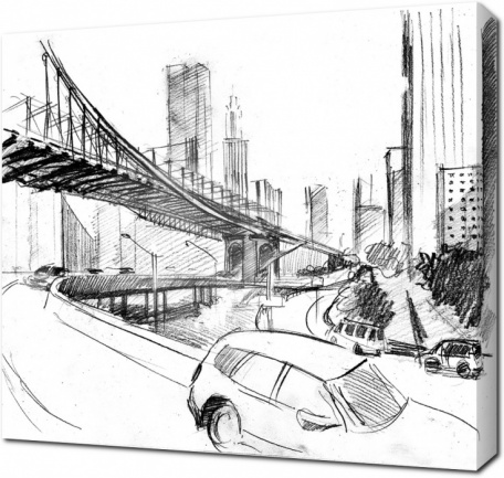 Бруклинский мост, рисунок карандашом