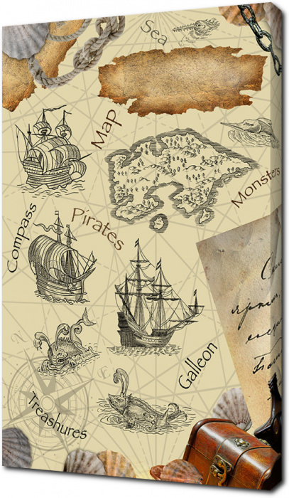 Раскраска карта пираты. Пиратская карта