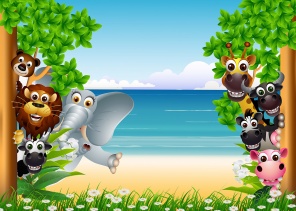 Смешные животные на фоне пляжа
