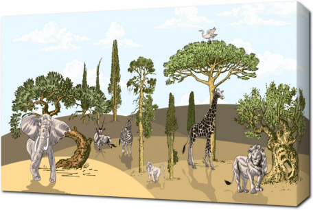 Иллюстрация с животными саванны