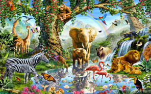 Тропические животные в сказочном саду