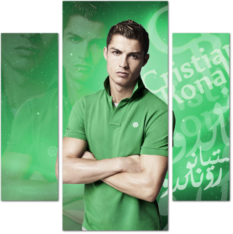 Футболист Криштиану Роналдо на зеленом фоне