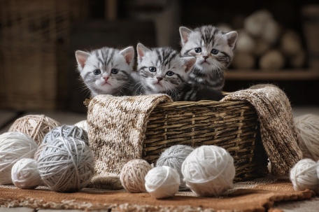 Три котенка в корзинке