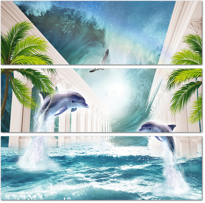 Дельфины среди морских колонн