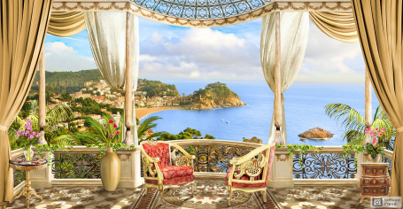 Балкон с видом на море в классическом стиле