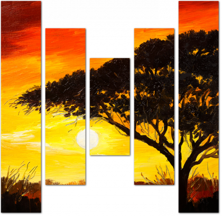Модульная картина Живописный закат с силуэтом дерева
