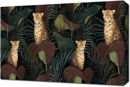 Леопарды в тропических листьях