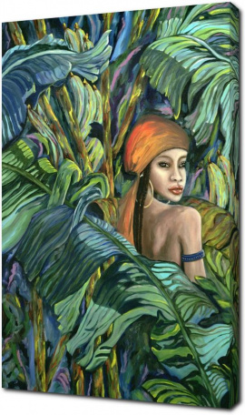 Портрет в окружении тропических листьев
