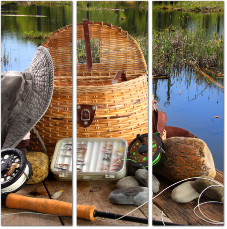 Набор рыболова на берегу озера