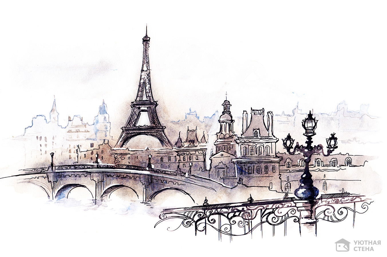 Фотообои Париж Эйфелева башня рисунок