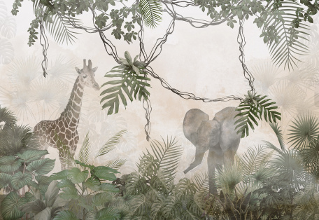 Слон и жираф затаились в листьях