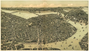 Нарисованная карта Бостона 1899 года. США