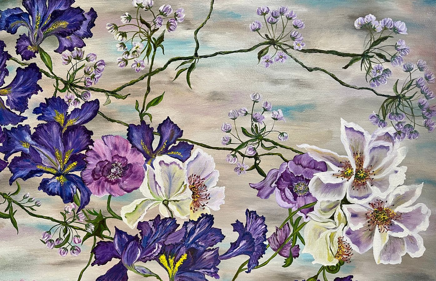 Картина на холсте Рисованные полевые цветы в облаках: - Арт. 900767