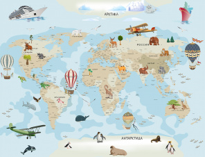 Подробная карта мира с животными