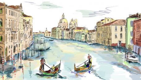 Цветной набросок с видами Венеции