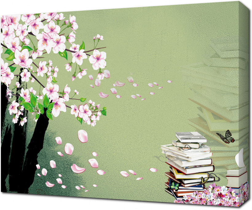 Цветущая сакура и книги