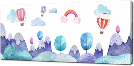 Детские акварельные иллюстрации с воздушными шарами