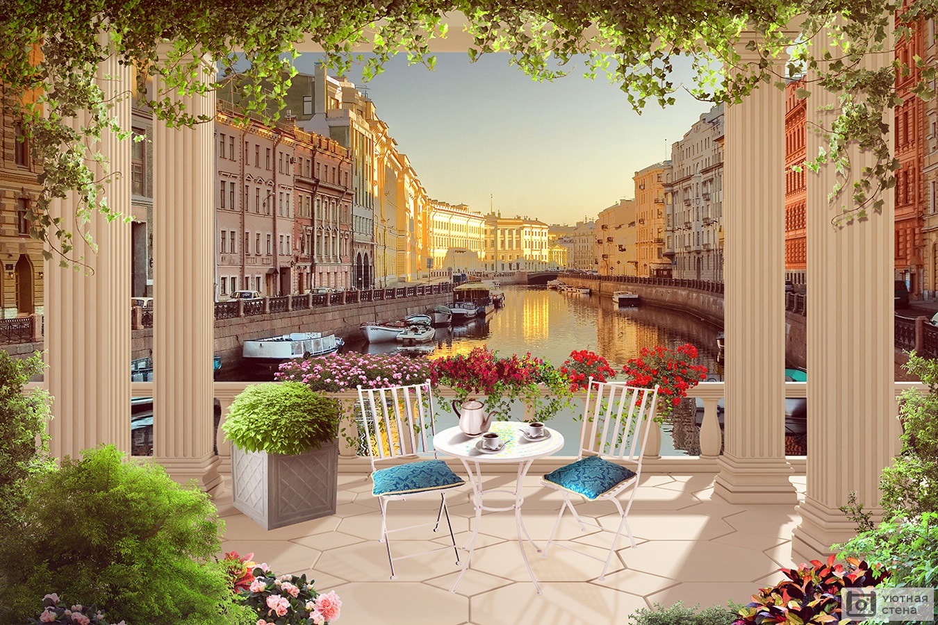 Терраса кафе с видом на Санкт-Петербург