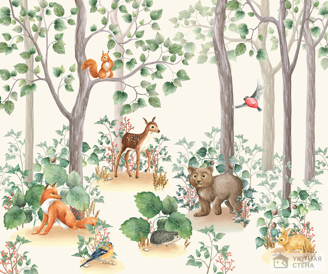 Детские акварели с животными в лесу