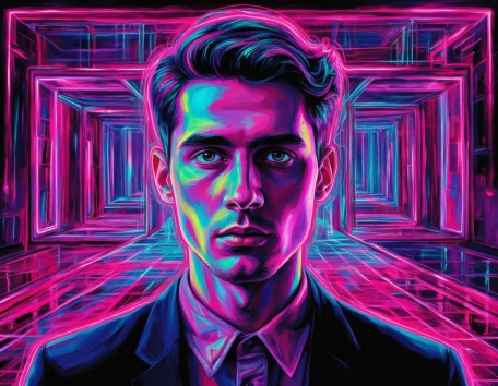 Картина мужчины в стиле неон