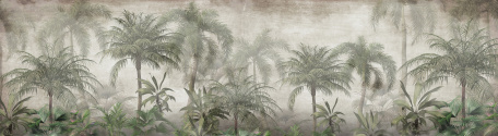 Панорама с пальмами в тумане