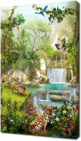 Леопарды у водопада